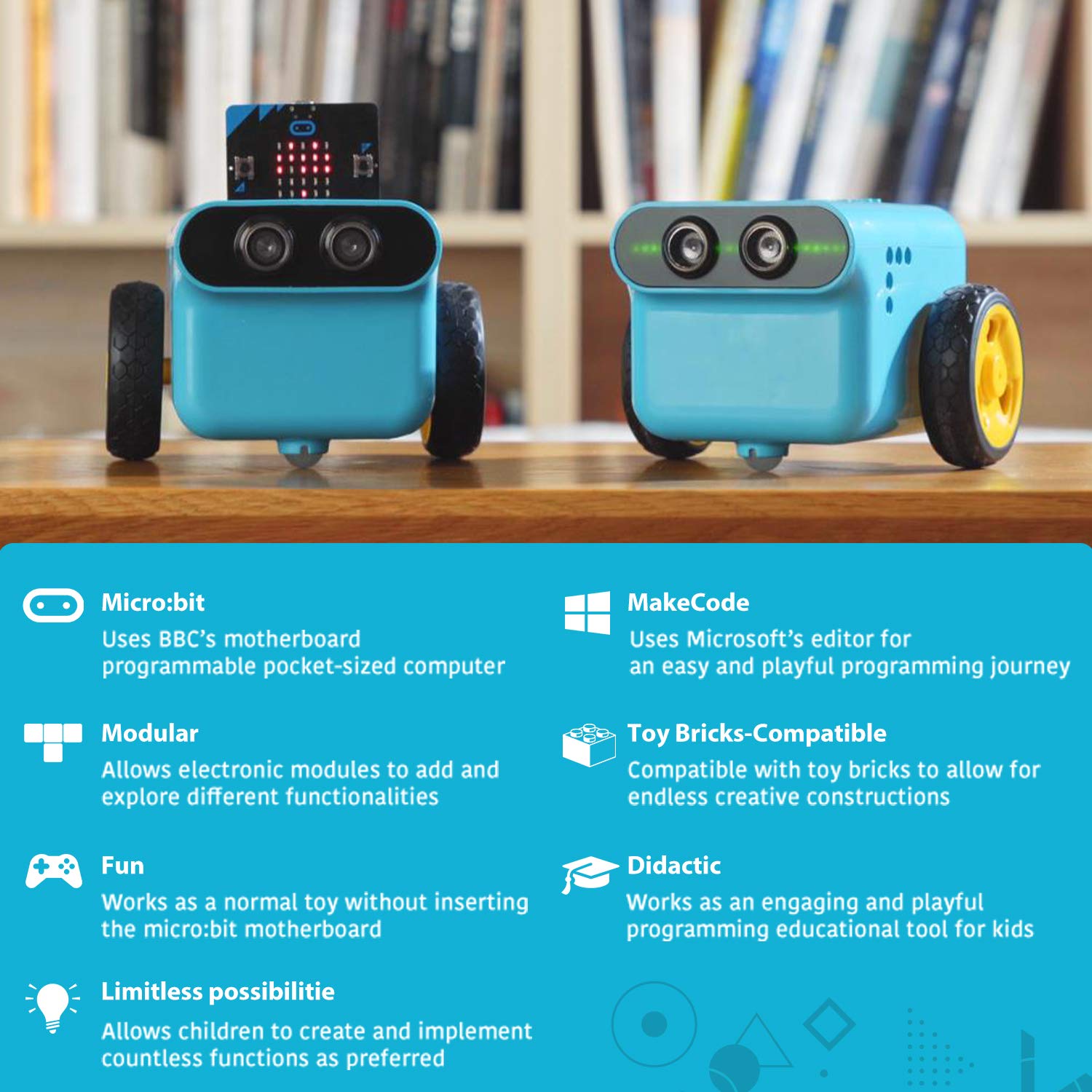 ELECFREAKS microbit TPbot Smart Coding Robot Car with 2 Modes, STEM Educational Project for School and Home, BBC Micro:bit DIY Programmable Car with Wiki Tutorial(Without Micro:bit)