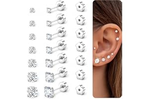 Flat Back Stud Earrings for Women Men 20G Hypoallergenic Surgical Steel Set | 14K Real Gold Plated Small Screw Flatback Earri