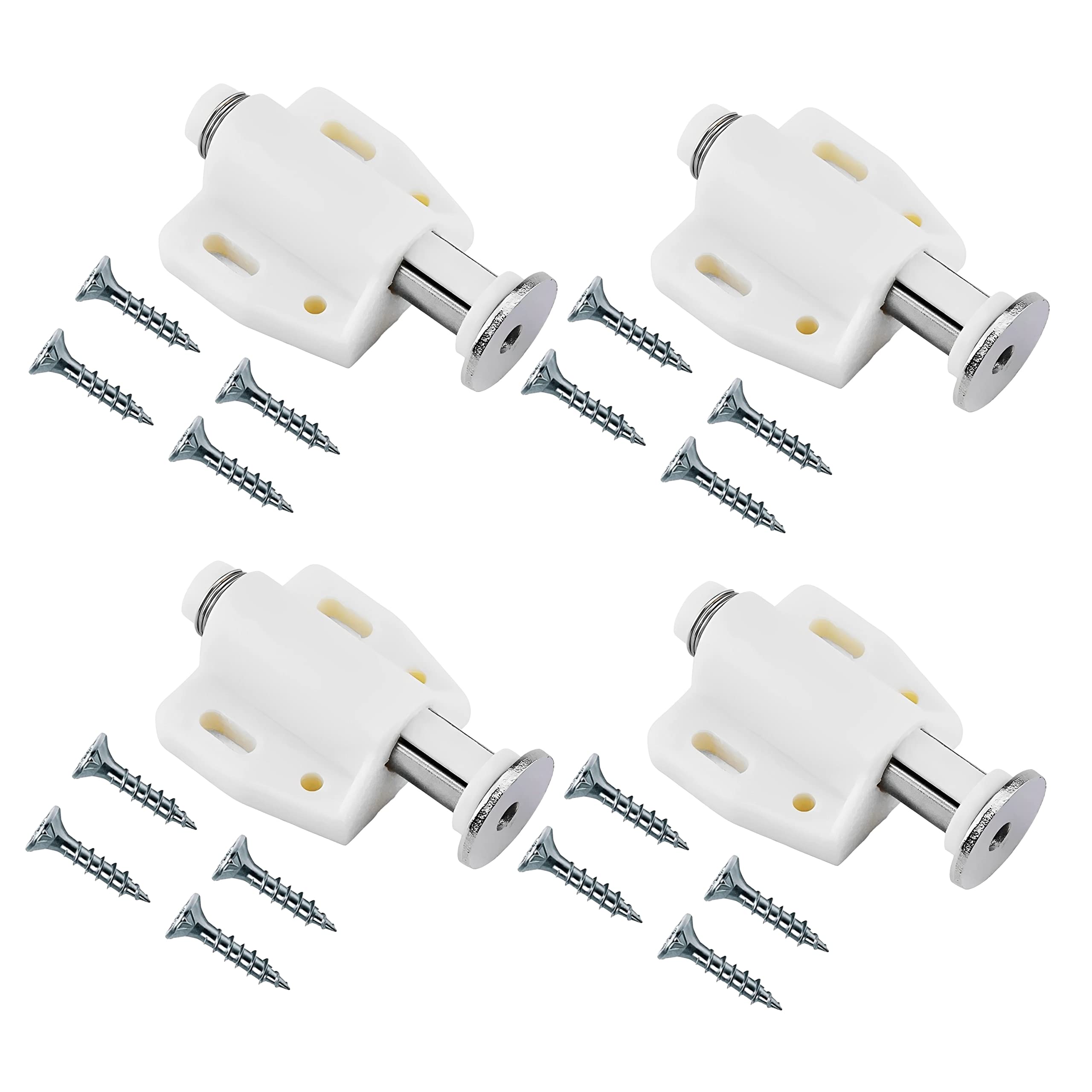 TERF® Push to Open Door Catch White Single Magnetic Pressure Touch Release Catches Latch for Open and Close The Door with a Single Push including Fixing Screw - Pack of 4