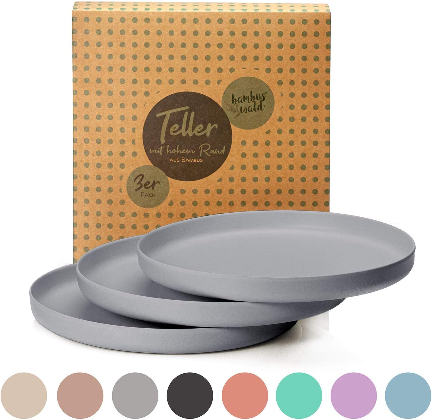 bambuswald© Sustainable Bamboo Plates with A Raised Rim - 6 Pack (Ø 20,5 x 1,5cm) - Dishwasher Safe & Lightweight Dinner Plates | Reusable Tableware Ideal for Picnic, Camping Or at Home