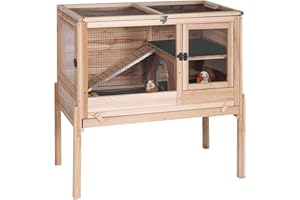 GUTINNEEN Wooden Rabbit Hutch Bunny Cage Guinea Pig Cage with Legs for Indoor & Outdoor, 2-Story Small Animal Cage with Leakproof Pull-Out Tray for Bunnys, Guinea Pigs, Hamsters (Natural Wood)
