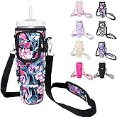 Water Bottle Holder with Strap for Stanley Cup 40/30oz, Insulated Neoprene Stanley Cup Holder with Strap for Tumbler with Handle Stanley Carrier Bag Cross-body Bag for Walking