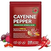 Cayenne Pepper Softgels Supplement | 12-in-1 3000mg per Serving with Vitamins D3, K2 & E | Supports Healthy Circulation & Daily Energy | Features Hawthorn, Beetroot & Turmeric | 240 Capsules