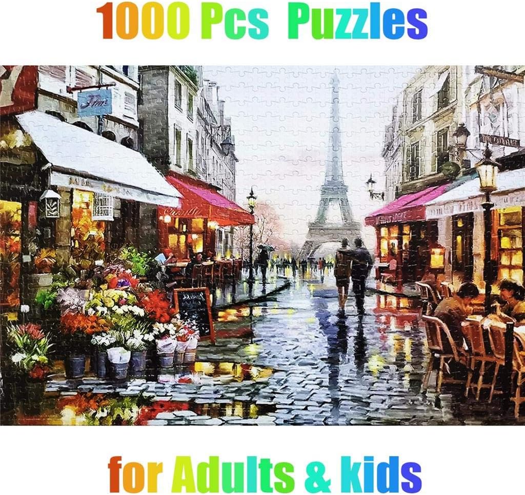 Mcree 1000 Pieces Jigsaw Puzzles, Large Puzzle Sets for Family, Cardboard Puzzles, Educational Games, Brain Challenge Floor Puzzle Toy for Kids Childrens Adults Grown Ups (Paris Flower Street)
