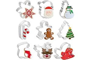 CCINEE 9pcs Christmas Cookie Cutters,Snowflake Santa Gingerbread Man Stainless Steel Biscuit Cutters for Christmas Party Deco