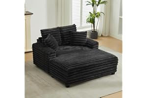 SAMERY 60'' Oversized Chaise Lounge Chair Indoor, Corduroy Upholstered Sleeper Sofa Bed, Deep Seat Sleeper Couch Cozy Reading Chairs, Cloud Sofas Couches for Living Room Bedroom Movie Room (Black)