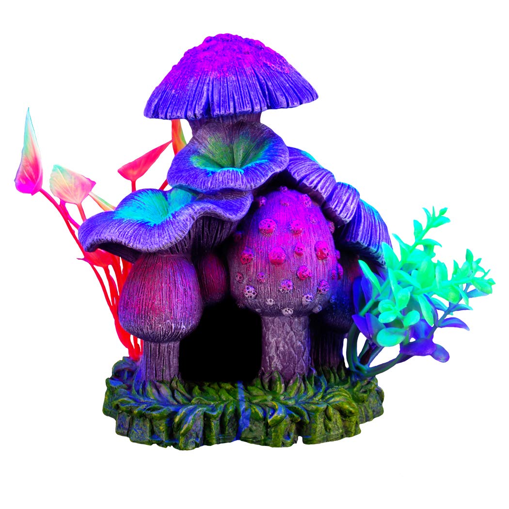Marina iGlo Mushroom House 6" Aquarium Decoration Fish Hide - Glows Under Blue LED