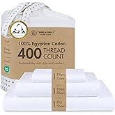 Threadmill Egyptian Cotton Twin Sheet Set | 100% Certified Egyptian Cotton Sheets for Twin Size Bed | Damask Jacquard Twin Bed Sheets Set 15" Deep Pocket | Soft 3 Piece Cooling Sheet Set | White