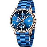 GOLDEN HOUR Fashion Business Mens Watches with Stainless Steel Waterproof Chronograph Quartz Watch for Men, Auto Date