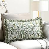 CPC Agate Green 100% Cotton Block Print Ruffle Sham Cover 12x20 inch, Handmade Boho Floral Pillowcase, Farmhouse Cottagecore Bedding, Soft Decorative Cushion Cover for Bedroom Décor