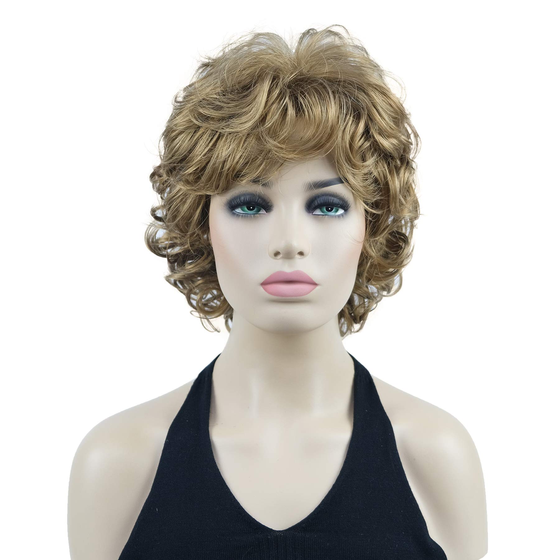 Lydell 10" Women's Short Soft Super Curly Wig Layered Natural Movement Synthetic Wigs (Golden Reddish Brown)