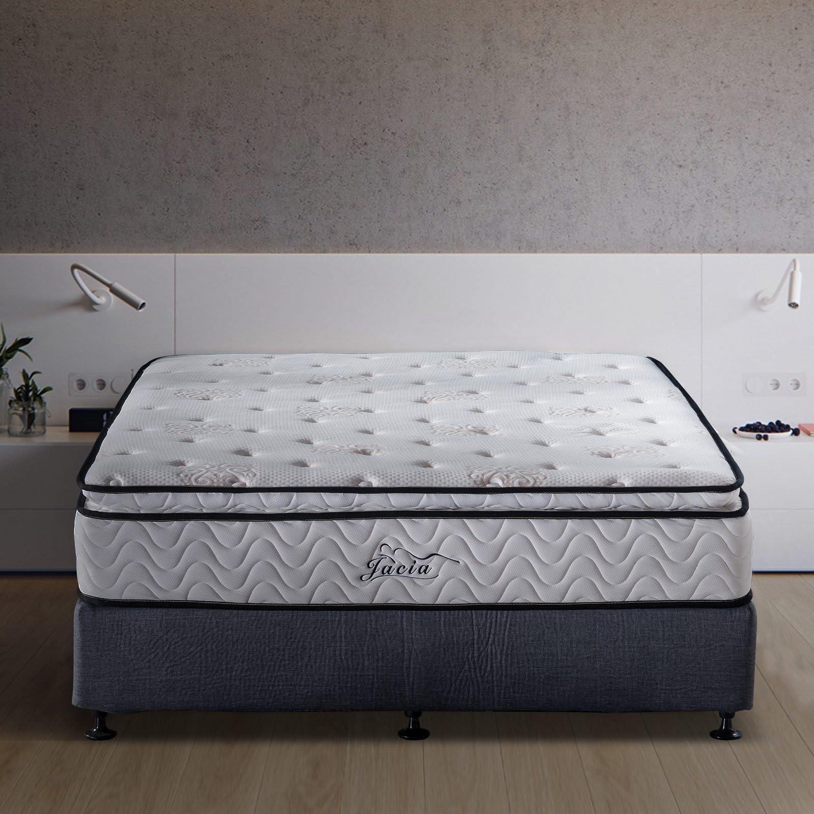 Jacia House Queen Mattress 11.4 Inch Pillow Top Pocket Spring Hybrid Mattress, Memory Foam Innerspring Firm Bed in a Bag