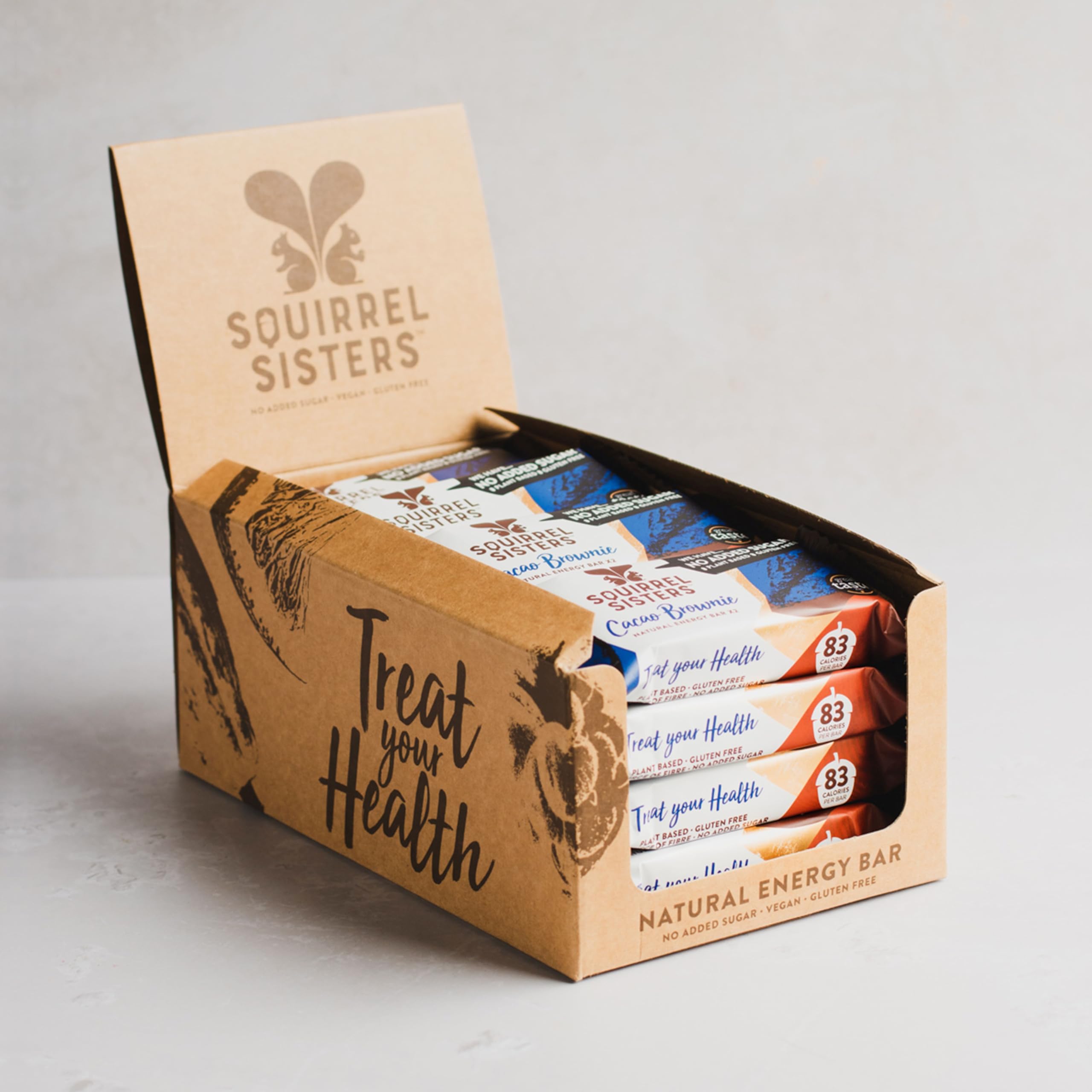 Squirrel Sisters Cacao Brownie Snack Bar, No Added Sugar, Vegan, Gluten-Free Nutrition Bars, Plant-based Snacks for Adults and Kids, Box of 16 x 40 grams — image 1