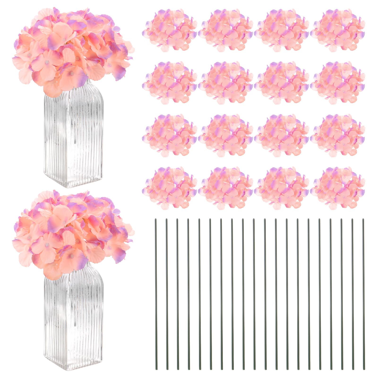 M METERXITY 40-Pack Silk Hydrangea Flowers, Artificial Flowers Heads with 40pcs Stems, Full Hydrangea Flowers for Home Decor/Wedding/Christmas/DIY/Party/Garden [Pink Yellow Purple]