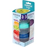Sistema Snack Pots, Mini Bites TO GO Food Storage Containers, 130 ml, Stackable Snack Boxes with Lids, BPA Free, Pack of 3