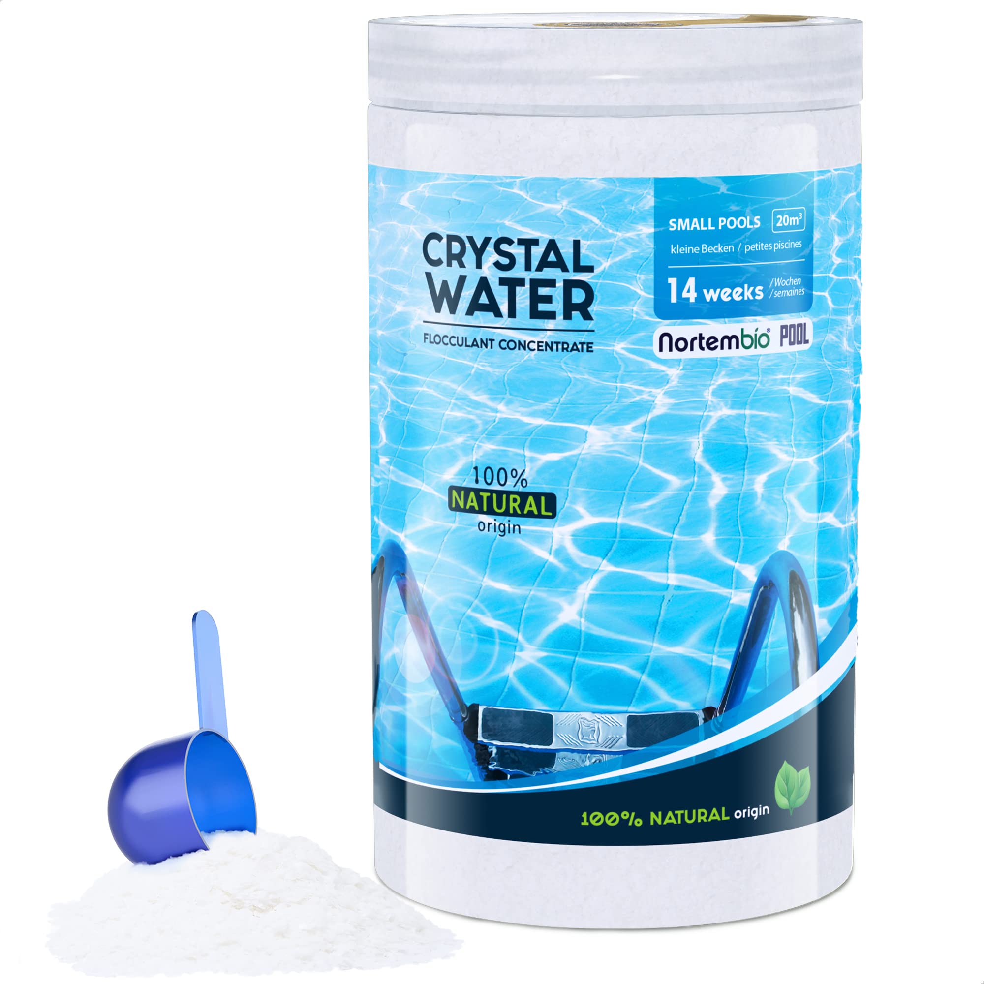 Nortembio Pool Flocculant 14 Weeks Concentrated Water Clarifier for Small Pools & Spas Concentrated Turbidity Remover | Crystal Clear, Organic & Family-Safe