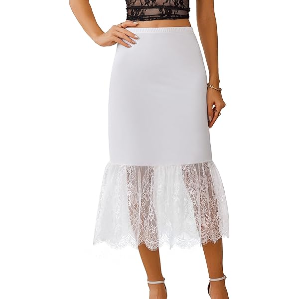silk half slips for under dresses Women's Satin Half Slips for Under Dress Lace Long Underskirt Champagne X-Small