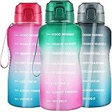 Large 1 Gallon/128oz Water Bottle with Straw, Portable Motivational Big Water Bottles with Time Marker - Leakproof Tritan BPA