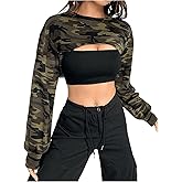 MakeMeChic Women's Camo Sweatshirts Fall Long Sleeve Crew Neck Super Crop Tops