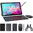 Tablet 2 in 1 Tablets 10 inch Android 14 Tablet Set with Keyboard Case Mouse Stylus 8GB+64GB/1TB expansion Tablets 10.1" Touch Screen Tab 6000 mAh battery 2MP+8MP Dual Camera WiFi6 Bluetooth Tableta