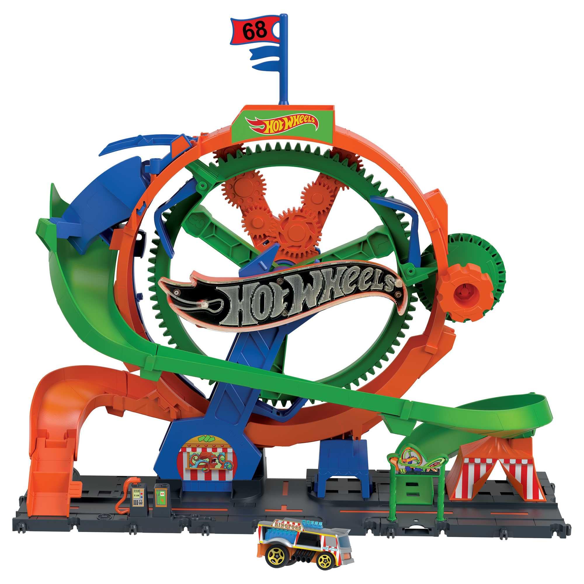Hot Wheels City Track Set with 1 Hot Wheels Car, Kid-Activated Ferris Wheel with Carnival Lights & Sounds, Ferris Wheel Playset, HKX46