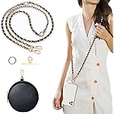 Aganmi Clip and Go Phone Strap Crossbody with RFID Leather Wallet, Trendy Hands-Free Crossbody Cell Phone Lanyard Chain with Coin Purse for Women, Neck Chain for iPhone and Smartphone, Black Gold