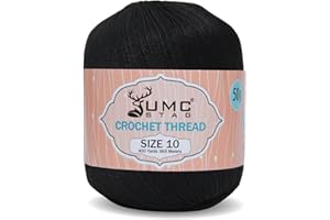 UMC STAG Size 10 Crochet Thread | 100% Combed Mercerized Cotton | Oeko-TEX Certified | 50g Ball 400 Yards | Ideal for Lace, Tatting & Crochet Projects (Black, Size 10 Single)