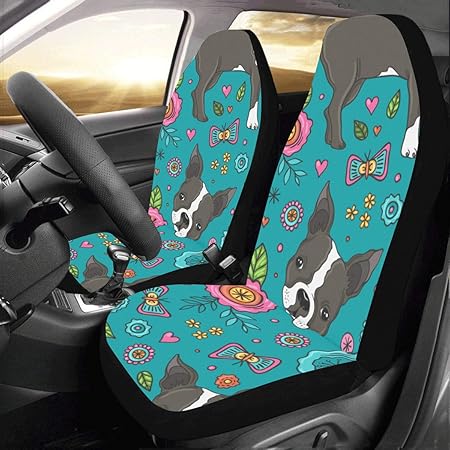 Amazon Cydbq カーシートカバー かわいい犬や蝶 自動車 座席 クッション マット 前席 2個 フロントベンチシート用 保護 防水 適用 ずれにくい おしゃれ シートカバー 車 バイク