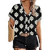Eytino Womens Plus Size Tops Short Sleeve V Neck Blouses Loose Summer Bohemian Floral Print Chiffon Shirts(1X-5X)