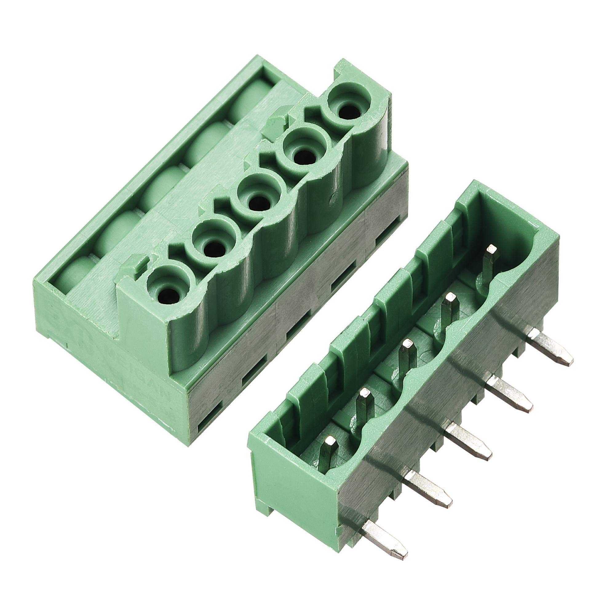 sourcing map 5-Pin 5.08mm Pitch Right Angle PCB Screw Terminal Block Connector 15 Sets