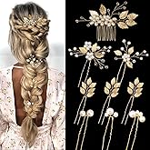 9PCS Gold Leaf Wedding Bridal Hair Pins Clips Vintage Hair Headpiece Jewelry for Bridesmaids Brides Flower Girls Hair Accessorie(Leaf Style)