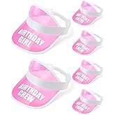 Jecery 6 Pack Girls Birthday Hat Sun Visors Bulk Women Crew Squad Hats Plastic Clear Visor Beach Adjustable Cap Headwear