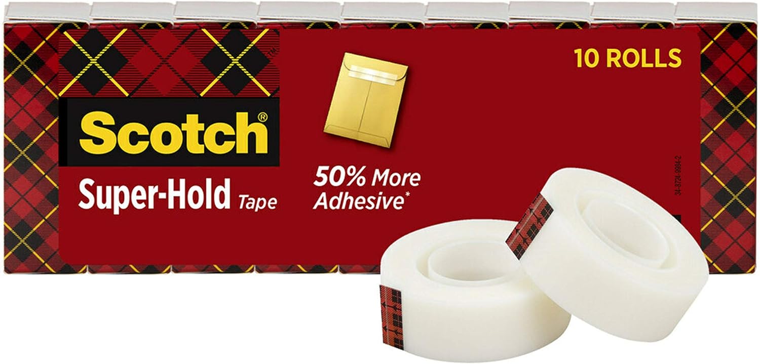 Scotch Super-Hold Tape, 10 Rolls, Transparent Finish, 50% More Adhesive, Trusted Favorite, 3/4 x 1000 Inches, Boxed (700K10) : Office Products