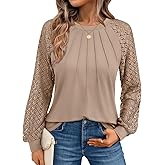 AUTOMET Womens Long Sleeve Shirts Pleated Lace Tops Fall Fashion Outfits Business Casual Blouses