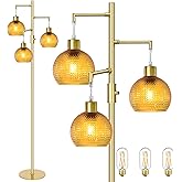 Duoled Modern Floor Lamp for Living Room, Mid Century Standing Tree Lamps with Orange Glass Shade, Dimmable 3 Lights Tall Lam