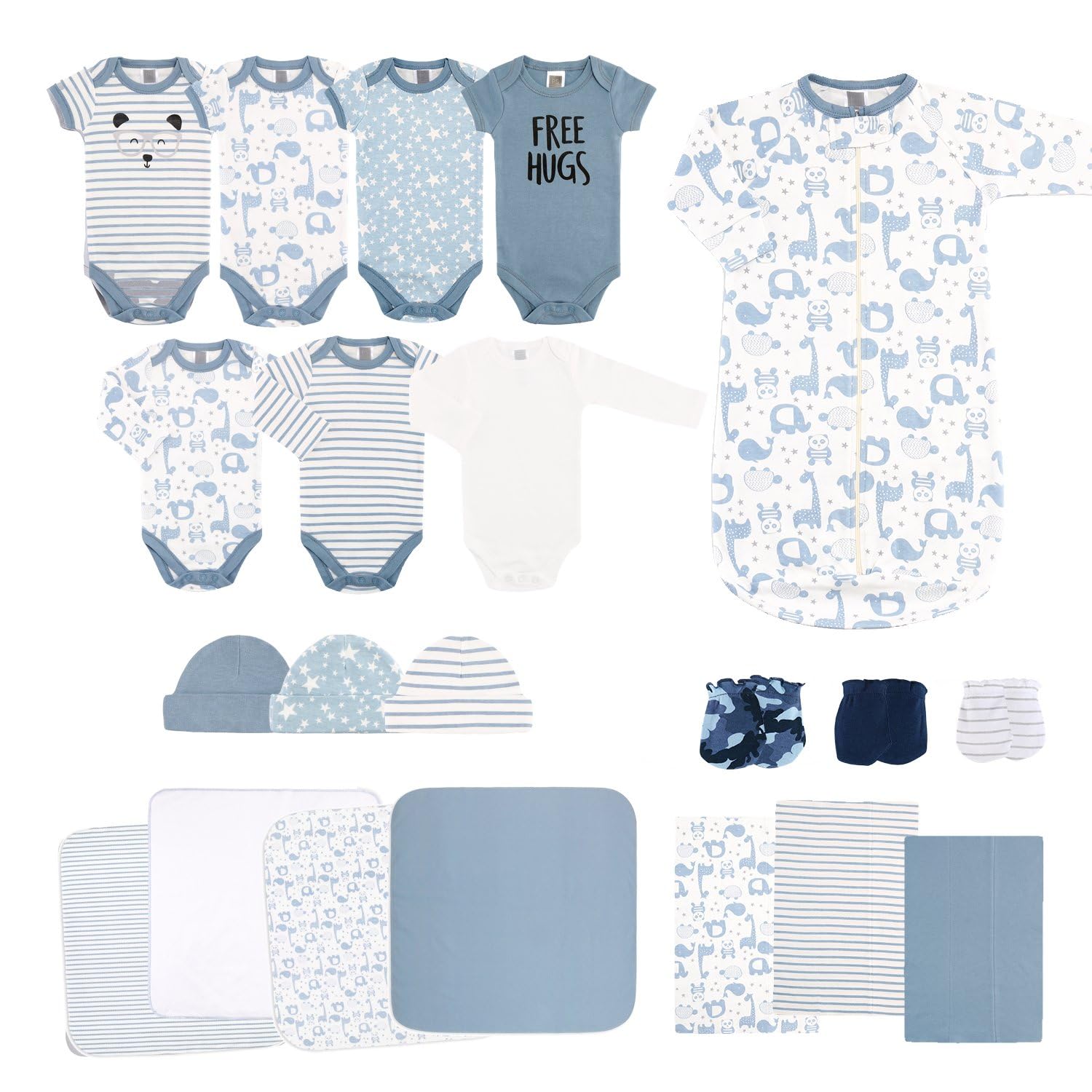 The Peanutshell Baby Layette Gift Set for Baby Boys - 23 Piece New Born Boy Gift Set, Clothes & Newborn Essentials Must Haves - Boy Clothes 0-3 Months - Soft Blue