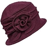Wool Cloche Hat for Women Winter Bucket Hat 1920s Vintage Floral Fedoras Hat