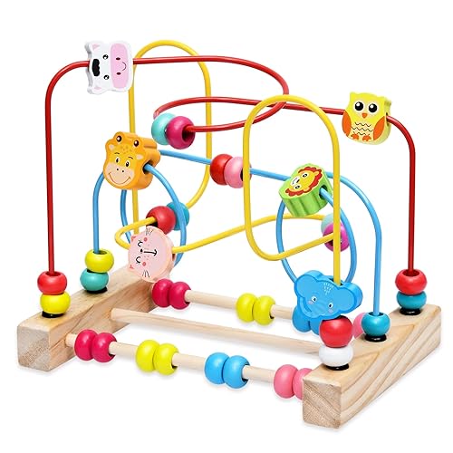 Tacobear Bead Maze for Toddlers 1-3 Wooden Toy Kids Roller Coaster