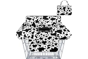 POLOVILLAE Shopping Cart Cover for Baby 2-in-1 High Chair Cover with Safety Harness Multifunctional Dark Black White Cow Pattern Cart Covers for Babies Soft Padded Grocery Cart Cover for Baby Boy Girl