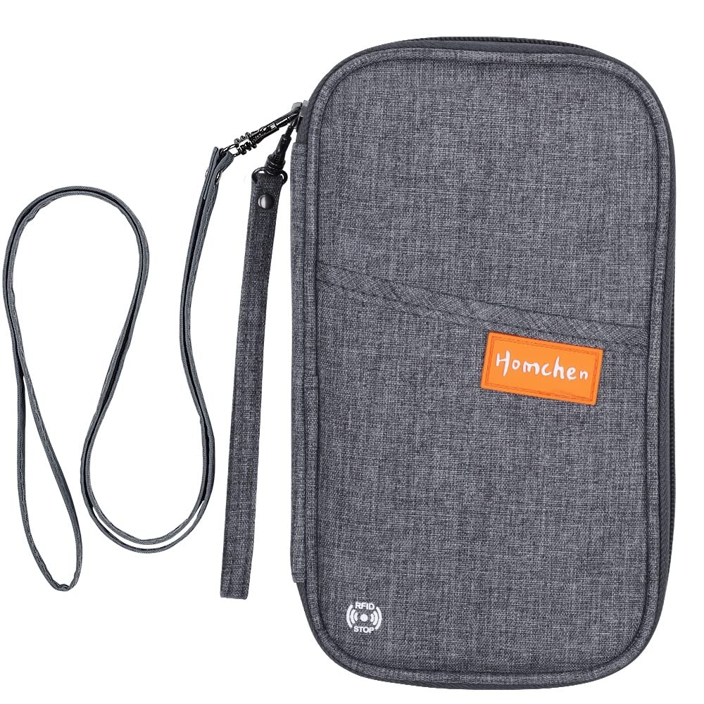 homchen RFID Blocking Travel Passport Wallet Holder, Document Organiser Case Credit Card Holders for Men and Women (RFID-Gray)
