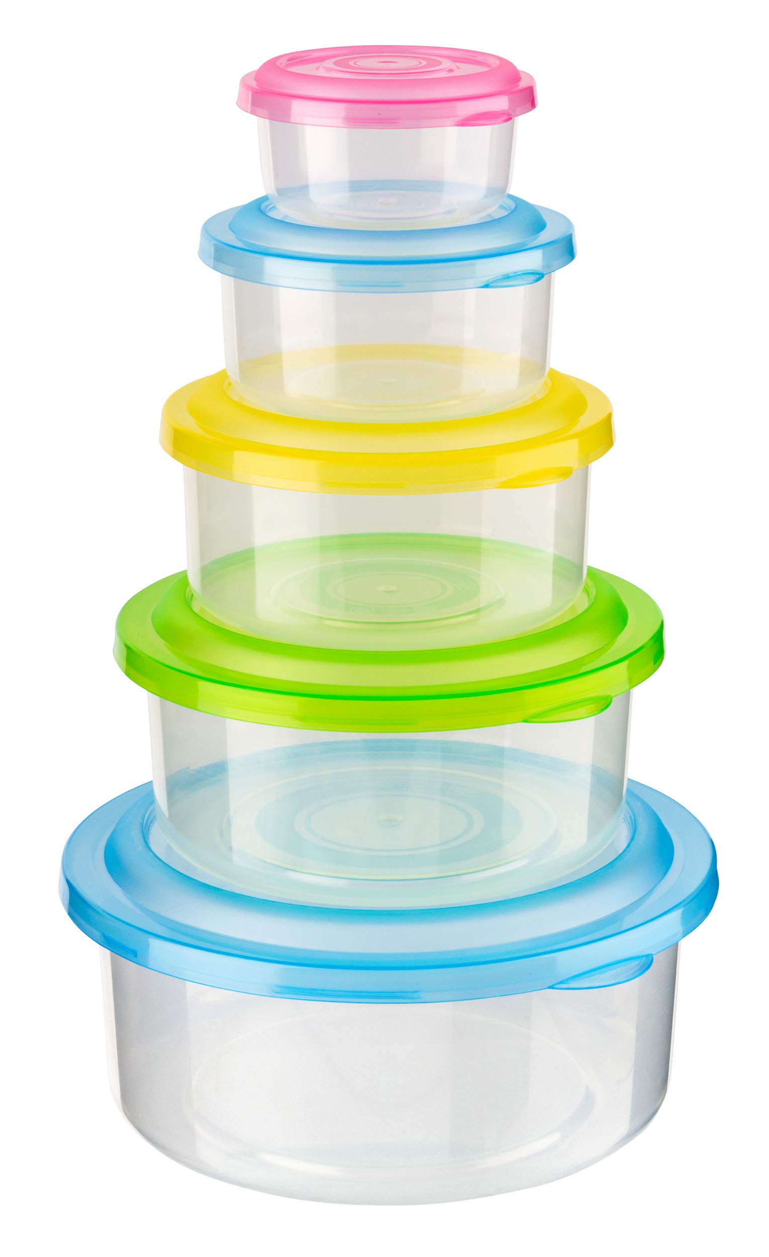 HOMESHOPA Food Storage Container, Set Of 5 Round Reusable Plastic Food Containers with Lids, Airtight Stackable Leak Proof Kitchen Pantry Containers, Microwave Freezer Dishwasher Safe Boxes