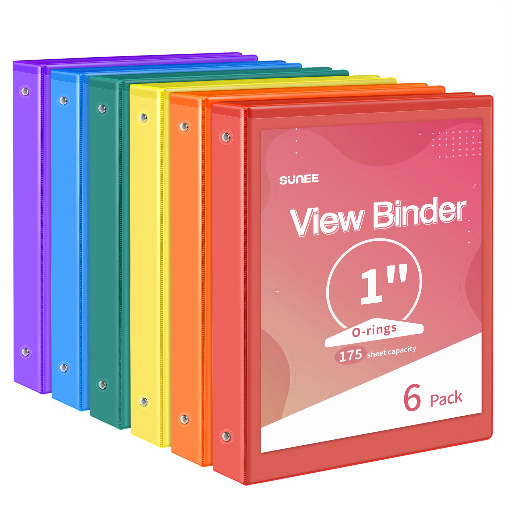 Photo 1 of SUNEE 1 Inch Binders 3 Ring 6 Pack, Clear View Three Ring Binders PVC-Free (Fit 8.5x11 Inches) for School Binder or Office Binder Supplies, Classic 6 Colors
