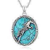 DOLIOX Genuine Turquoise Horse Necklace, Sterling Silver Native American Boho Vintage Pendant Western Jewelry Birthdays Gift