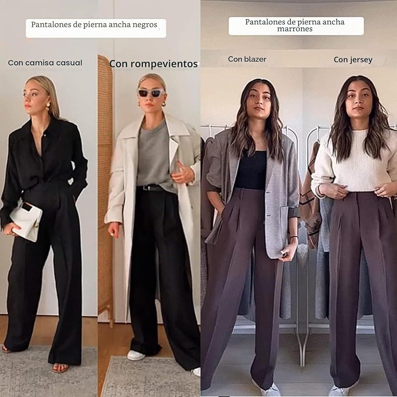 Calças casuais de cintura alta para mulher Calças de trabalho de pernas largas Cintura elástica sólida Pernas direitas Calças compridas com bolsos Calças de vestir femininas de escritório