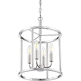4 Light Hanging Lantern Pendant Light Fixture Geometric Chandelier,Brushed Nickel Finish Adjustable Chain Metal Cage Pendant 