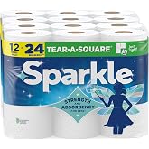 Sparkle Tear-A-Square Paper Towels, 12 Double Rolls - Strong 2-Ply Towels for Kitchen Cleanup and Everyday Messes