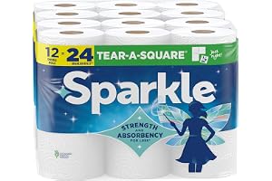 Sparkle Tear-A-Square Paper Towels, 12 Double Rolls - Strong 2-Ply Towels for Kitchen Cleanup and Everyday Messes
