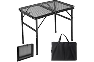 YZNlife Folding Grill Table, 2ft Aluminum Camping Table Adjustable Height Picnic Table 23.6" x 15.7" Outdoor Table, Lightweight, Portable Handle for Travel Cooking BBQ Picnic