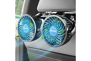 Poraxy Car Fan, Dual Head Car Fans for Backseat for Kids, Headrest 360 Degree Rotatable Back Seat Stepless Speed Vehicles Rear Seat 12V Cooling Air Fan for Sedan SUV RV