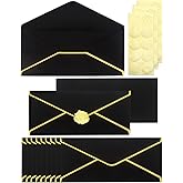 Zooyinfy Business Envelopes with V-Flap,Gold Border 30 Pack #10 Envelopes Made of 150gsm Paper, Standard Envelopes with Gold Stickers for Office, Checks, Letter Mailing,9.45 x 4.13 Inches (Black)